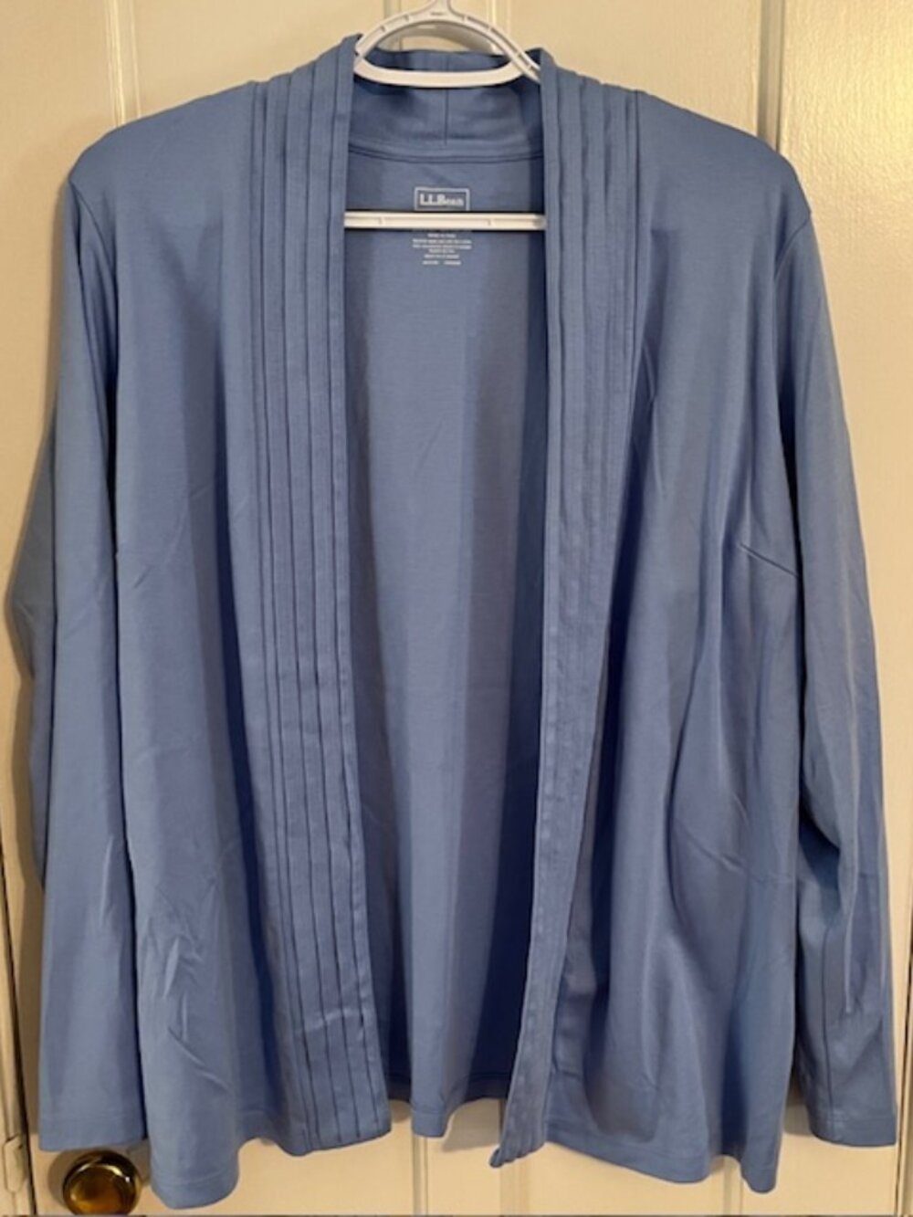 L.L. BEAN SUPIMA COTTON KNIT LS OPEN CARDIGAN JACKET, LIGHT BLUE, 1X, EUC
